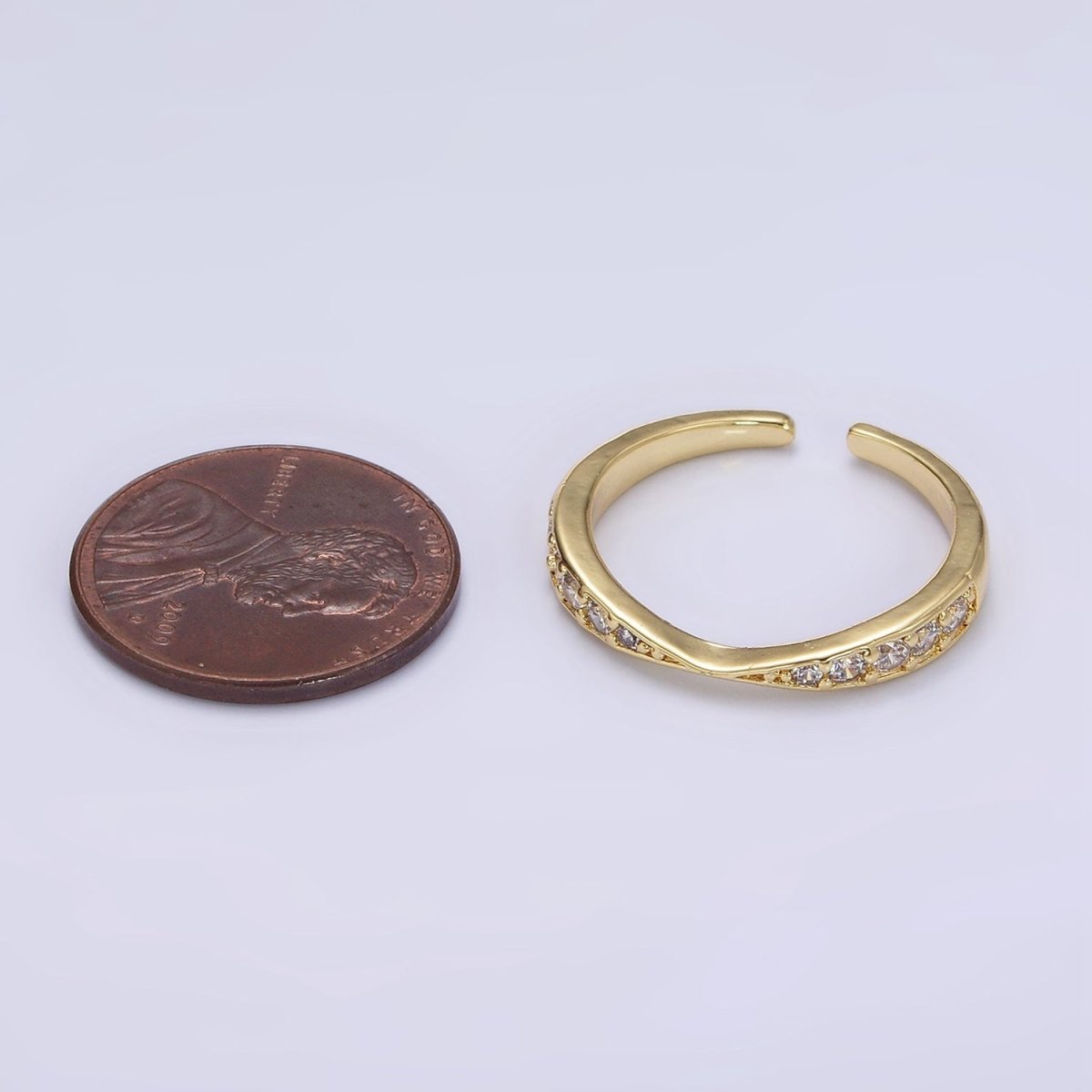 14K Gold Filled Clear Micro Paved CZ Geometric Curved Ring in Gold &amp; Silver | O1030 O1031