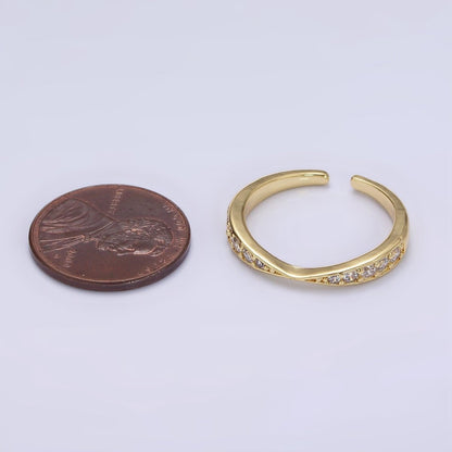 14K Gold Filled Clear Micro Paved CZ Geometric Curved Ring in Gold &amp; Silver | O1030 O1031