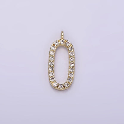 14K Gold Filled Clear Micro Paved CZ Open Oval Oblong Letter O Charm | AG187