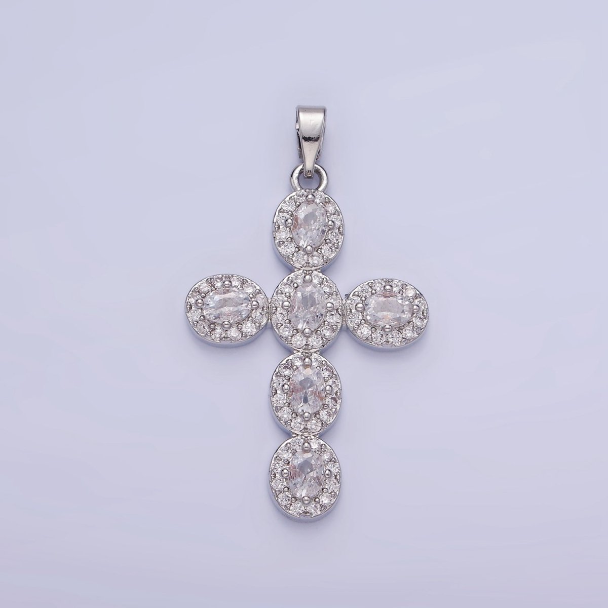 14K Gold Filled Clear, Multicolor Micro Paved Oval Cross Pendant in Gold &amp; Silver | AA1166 AA1167