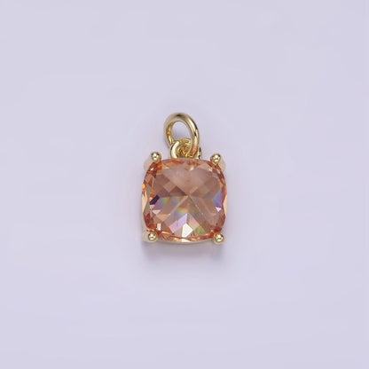 14K Gold Filled Clear, Orange, Pink, Fuchsia, Red Rounded Square CZ Add-On Charm | AG319 - AG323