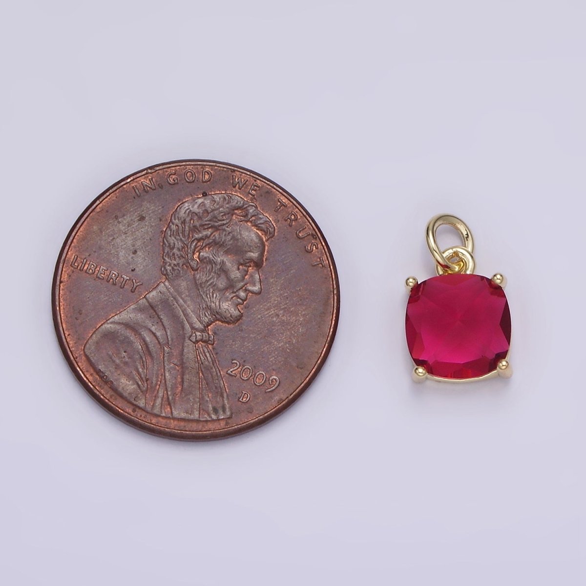 14K Gold Filled Clear, Orange, Pink, Fuchsia, Red Rounded Square CZ Add-On Charm | AG319 - AG323