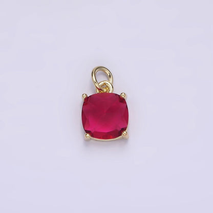 14K Gold Filled Clear, Orange, Pink, Fuchsia, Red Rounded Square CZ Add-On Charm | AG319 - AG323