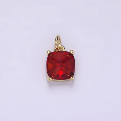 14K Gold Filled Clear, Orange, Pink, Fuchsia, Red Rounded Square CZ Add-On Charm | AG319 - AG323