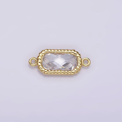 14K Gold Filled Clear Oval CZ Multifaceted Braided Bezel Connector | G793