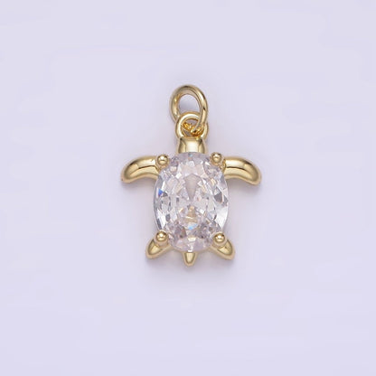 14K Gold Filled Clear Oval CZ Turtle Animal Add-On Charm | AG-224