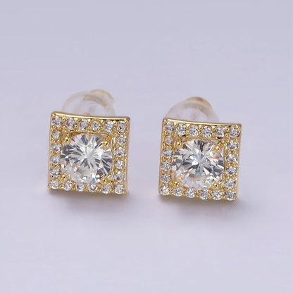 14K Gold Filled Clear, Pink CZ Micro Paved Square Stud Earrings | V273 V274