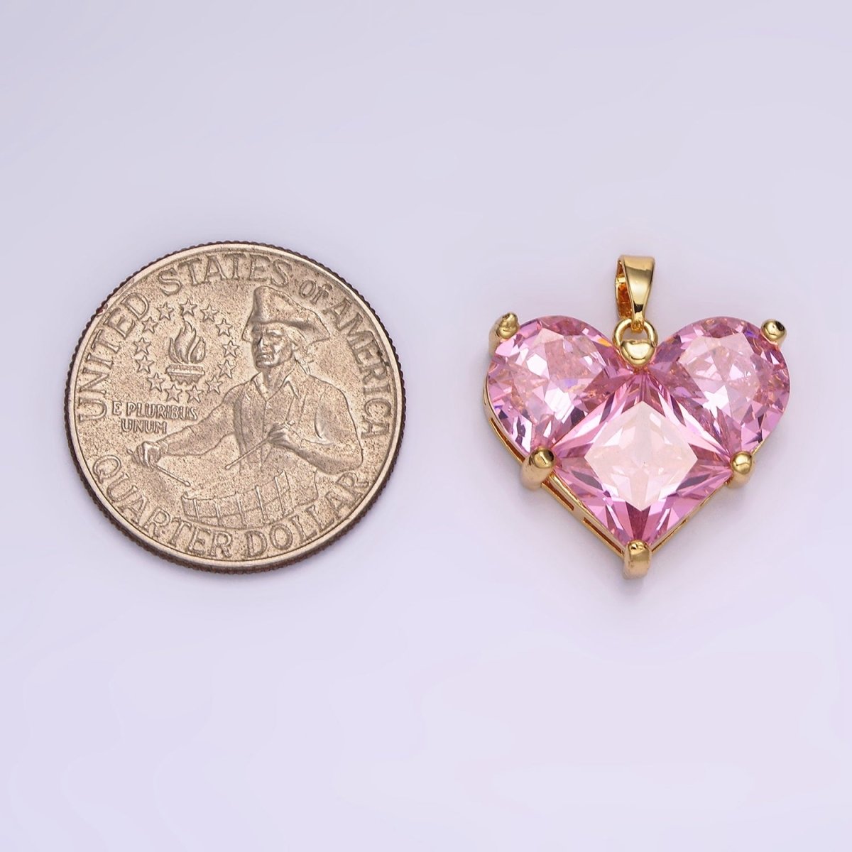 14K Gold Filled Clear, Pink Pixelated Pendant in Gold &amp; Silver | N1809 - N1812