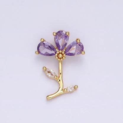 14K Gold Filled Clear, Pink, Purple Teardrop CZ Flower Marquise Leaf Charm | AA639 - AA641