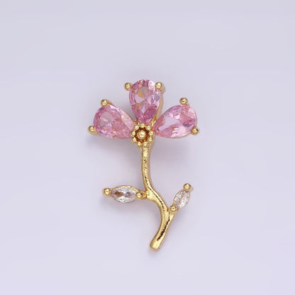 14K Gold Filled Clear, Pink, Purple Teardrop CZ Flower Marquise Leaf Charm | AA639 - AA641