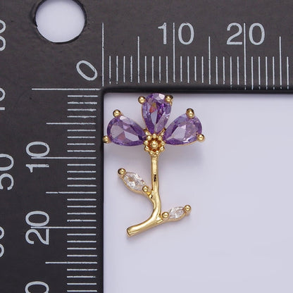 14K Gold Filled Clear, Pink, Purple Teardrop CZ Flower Marquise Leaf Charm | AA639 - AA641