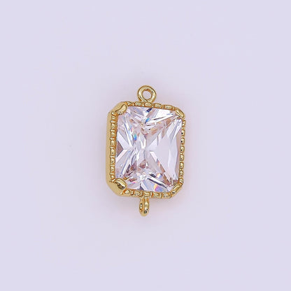 14K Gold Filled Clear, Purple CZ Multifaceted Baguette Bezel Connector | G814 G815