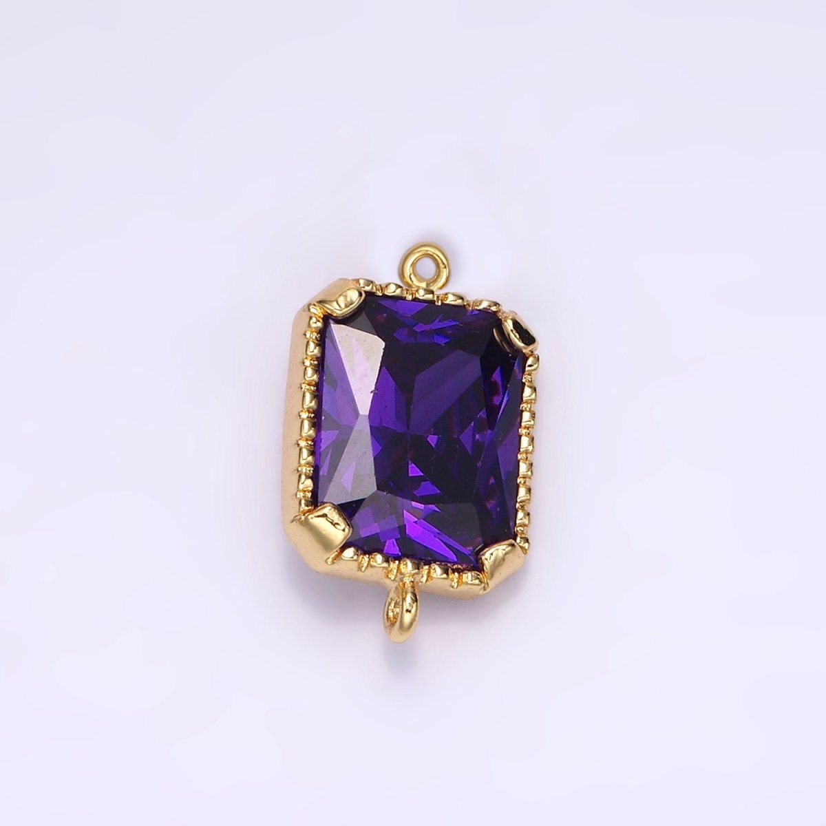 14K Gold Filled Clear, Purple CZ Multifaceted Baguette Bezel Connector | G814 G815