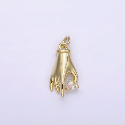 14K Gold Filled Clear, Red Heart Holding Hand Gesture Charm | AG202 AG203