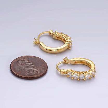 14K Gold Filled Clear Round CZ Lined Latch Hoop Earrings | AE969