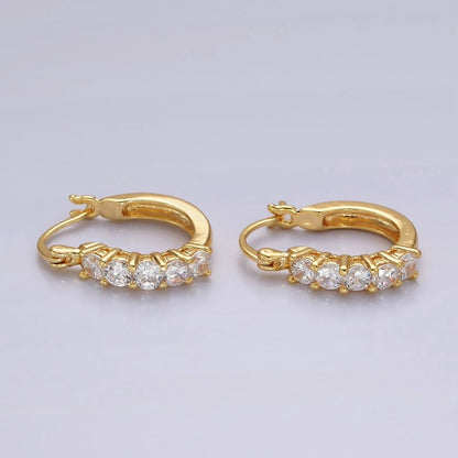 14K Gold Filled Clear Round CZ Lined Latch Hoop Earrings | AE969