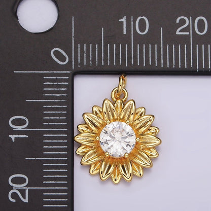 14K Gold Filled Clear Round CZ Sunflower Nature Charm | AC858