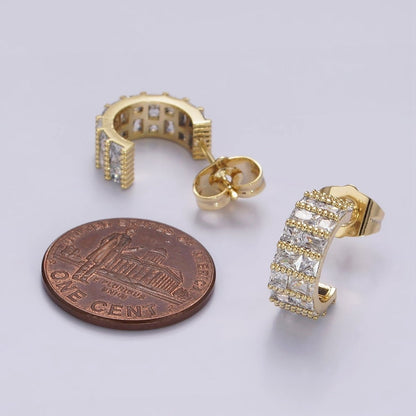 14K Gold Filled Clear Square CZ Lined C-Shaped Cartilage Hoop Earrings | AB1129
