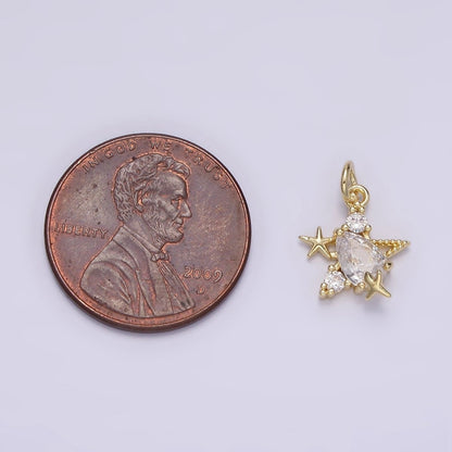 14K Gold Filled Clear Teardrop CZ Celestial Star fish Add-On Charm | AG185
