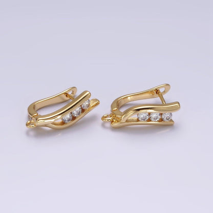 14K Gold Filled Clear Triple CZ Curved Open Loop French Lock Earrings | Z-464