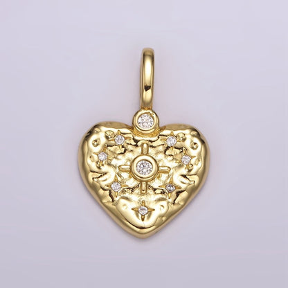 14K Gold Filled Clear, Turquoise Celestial Star Hammered Heart Pendant | AH105 AH106