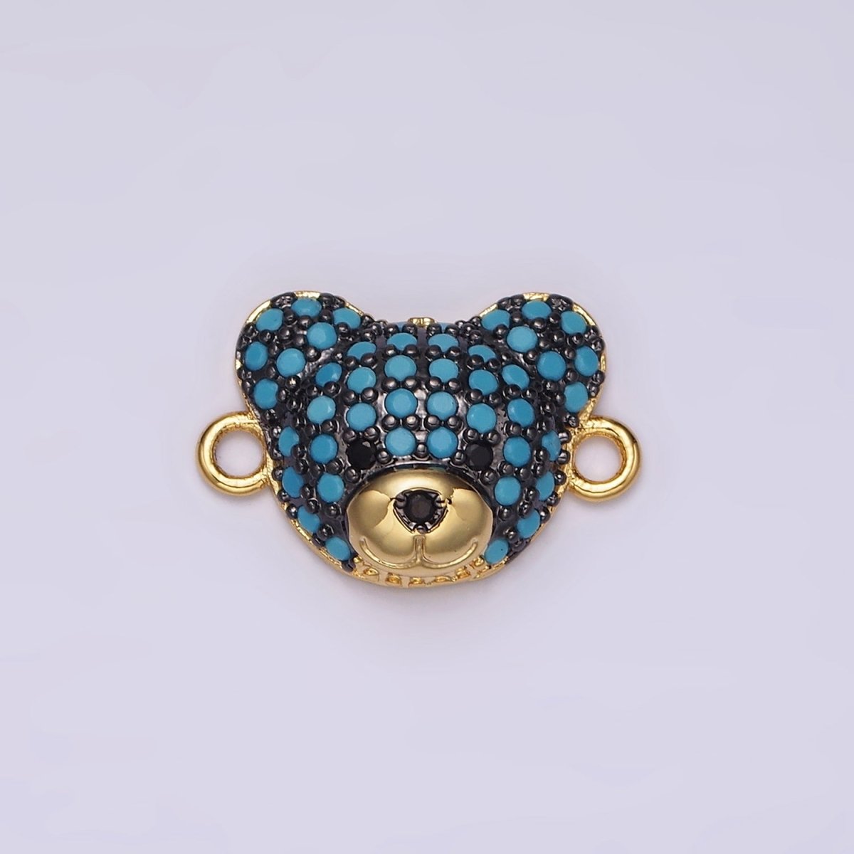 14K Gold Filled Clear, Turquoise Micro Paved CZ Teddy Bear Animal Connector in Gold &amp; Silver | G257 - G258