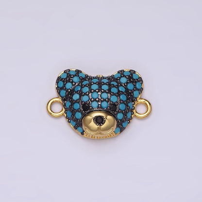 14K Gold Filled Clear, Turquoise Micro Paved CZ Teddy Bear Animal Connector in Gold &amp; Silver | G257 - G258
