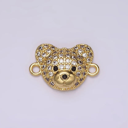 14K Gold Filled Clear, Turquoise Micro Paved CZ Teddy Bear Animal Connector in Gold &amp; Silver | G257 - G258