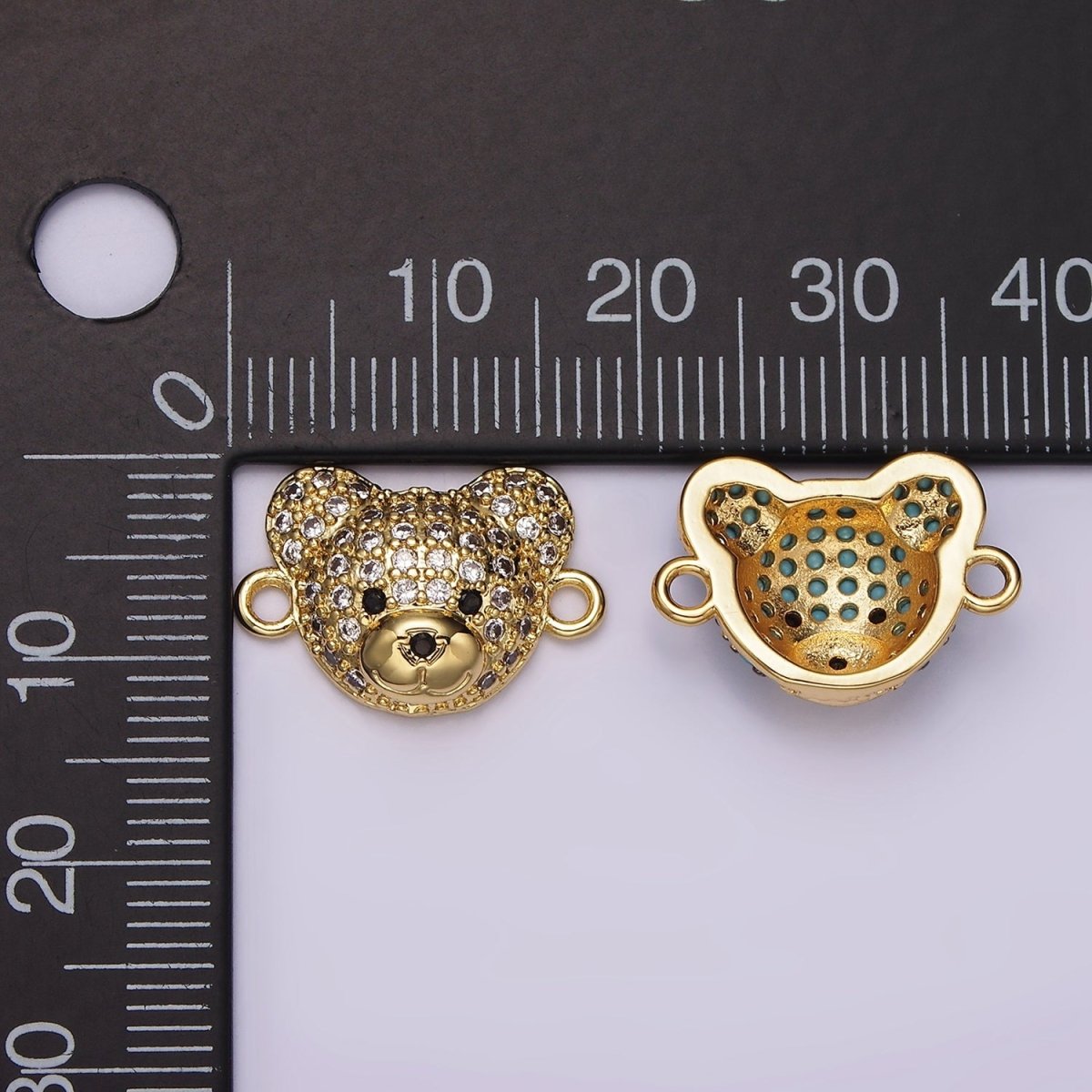 14K Gold Filled Clear, Turquoise Micro Paved CZ Teddy Bear Animal Connector in Gold &amp; Silver | G257 - G258