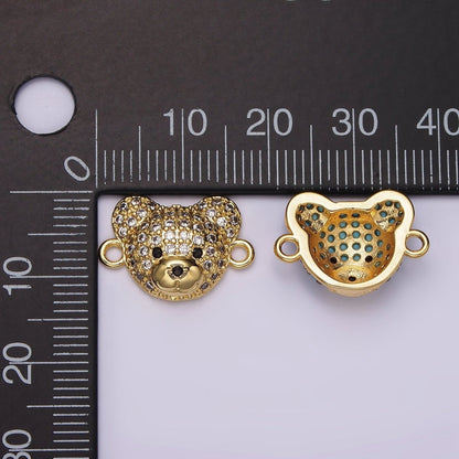 14K Gold Filled Clear, Turquoise Micro Paved CZ Teddy Bear Animal Connector in Gold &amp; Silver | G257 - G258