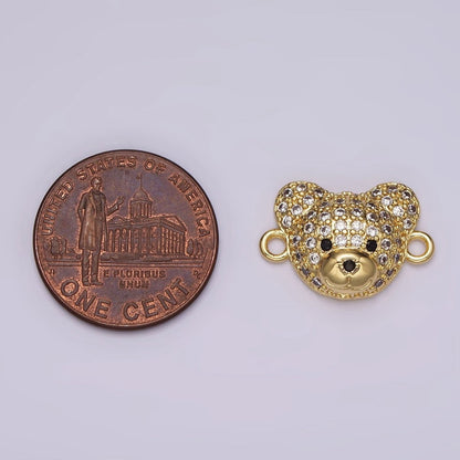 14K Gold Filled Clear, Turquoise Micro Paved CZ Teddy Bear Animal Connector in Gold &amp; Silver | G257 - G258