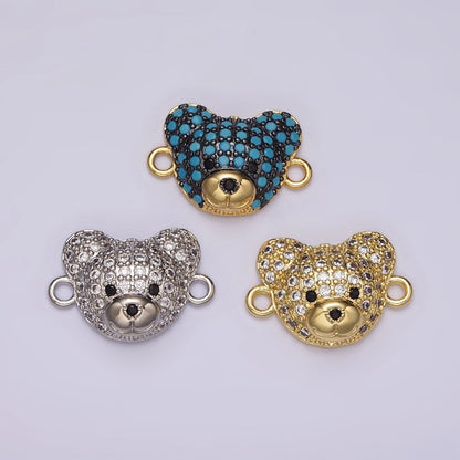 14K Gold Filled Clear, Turquoise Micro Paved CZ Teddy Bear Animal Connector in Gold &amp; Silver | G257 - G258