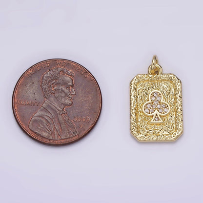 14K Gold Filled Clubs Card Micro Paved CZ Hammered Rectangular Tag Charm | AG272