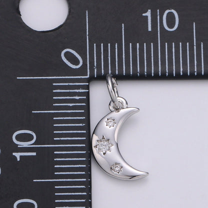 14k Gold Filled Crescent Moon Charm CZ Micro Pave, Crescent Moon Pendant, Crescent Moon Bracelet, Cubic Zirconia Charm Silver Crescent Charm D-132 D-133