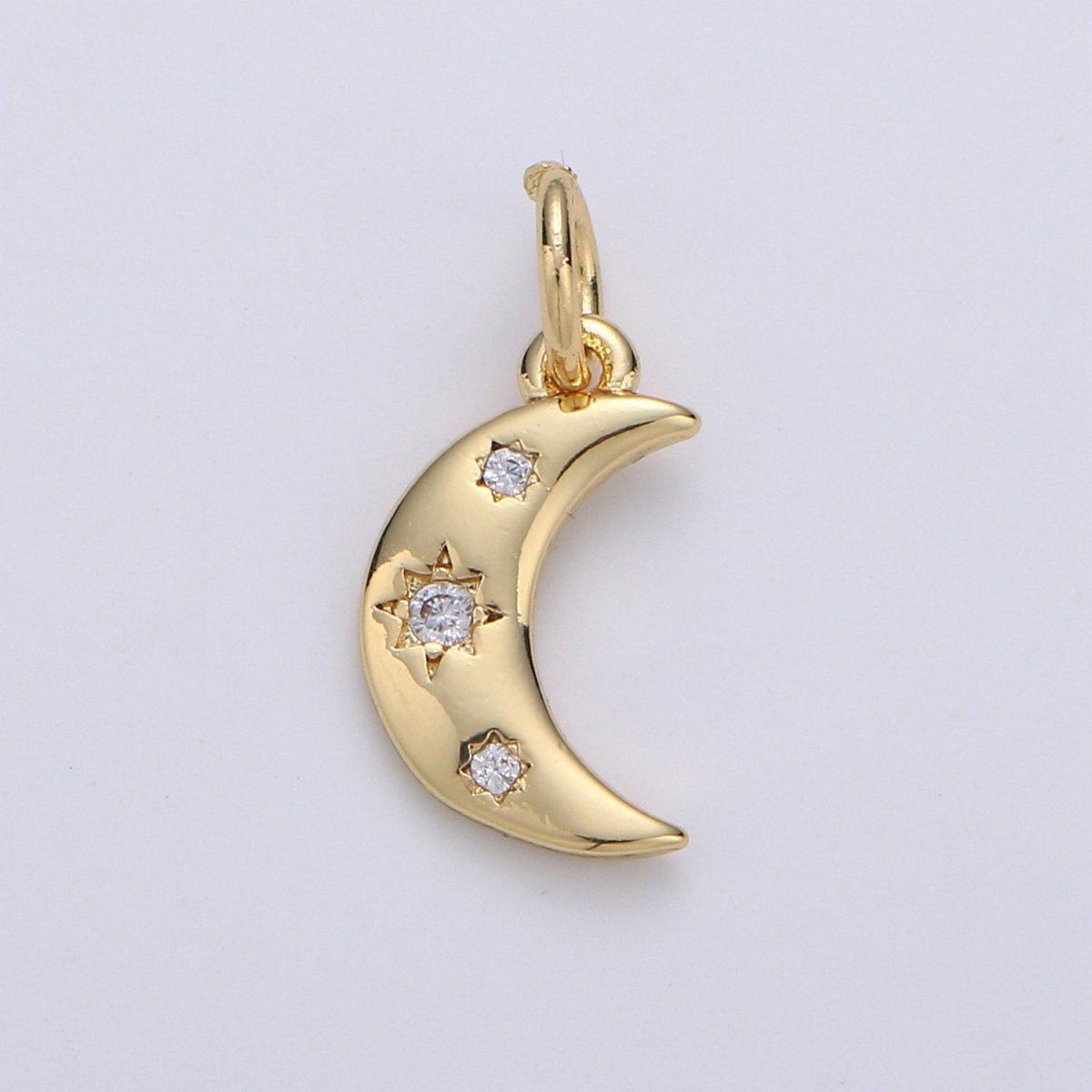 14k Gold Filled Crescent Moon Charm CZ Micro Pave, Crescent Moon Pendant, Crescent Moon Bracelet, Cubic Zirconia Charm Silver Crescent Charm D-132 D-133