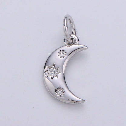 14k Gold Filled Crescent Moon Charm CZ Micro Pave, Crescent Moon Pendant, Crescent Moon Bracelet, Cubic Zirconia Charm Silver Crescent Charm D-132 D-133