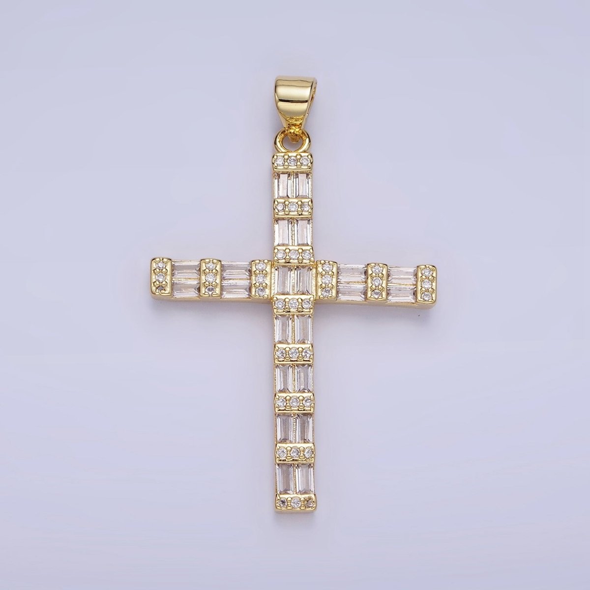 14k Gold Filled Cross Charm with Clear Baguette Stone for Religious Charm | AA1188