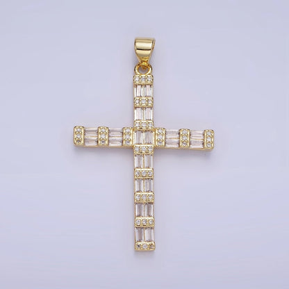 14k Gold Filled Cross Charm with Clear Baguette Stone for Religious Charm | AA1188