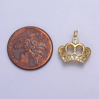 14K Gold Filled Crown Regal Royalty Clear CZ Micro Paved Pendant | AA035