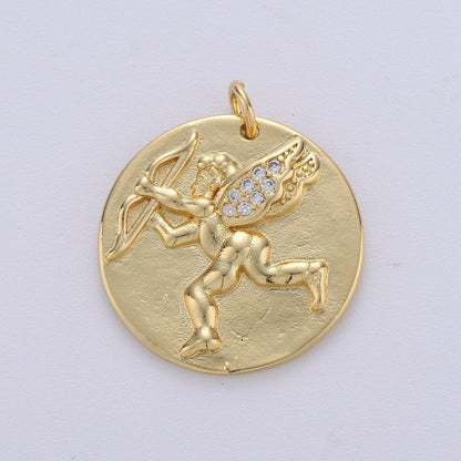 14K Gold Filled Cupid Charm- Medallion Cupid Pendant - Dainty Micro pave Charm - for Necklace Bracelet Earring Component D-693