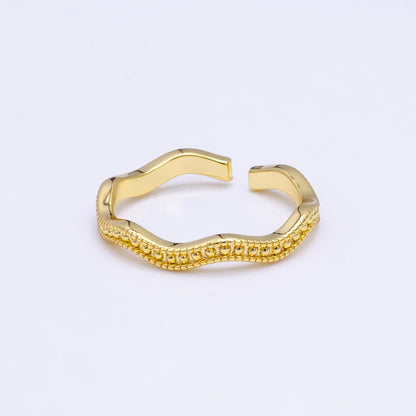 14K Gold Filled Curved Bubble Beaded Minimalist Ring | U514