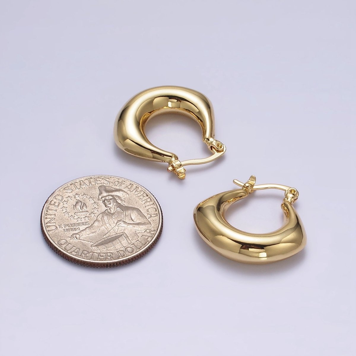 14K Gold Filled Curved Chubby French Lock Latch Hoop Earrings  in Gold &amp; Silver | AE856 AE857