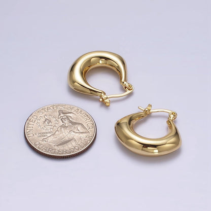 14K Gold Filled Curved Chubby French Lock Latch Hoop Earrings  in Gold &amp; Silver | AE856 AE857
