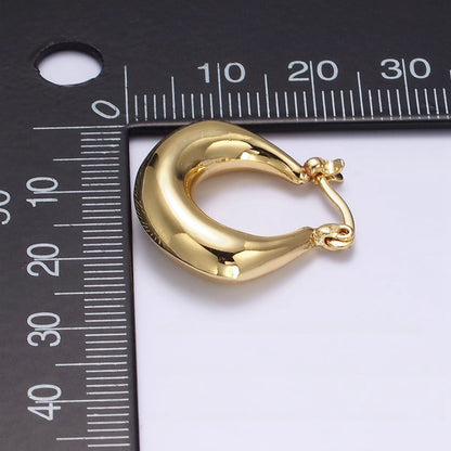 14K Gold Filled Curved Chubby French Lock Latch Hoop Earrings  in Gold &amp; Silver | AE856 AE857