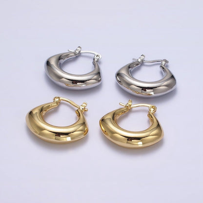 14K Gold Filled Curved Chubby French Lock Latch Hoop Earrings  in Gold &amp; Silver | AE856 AE857