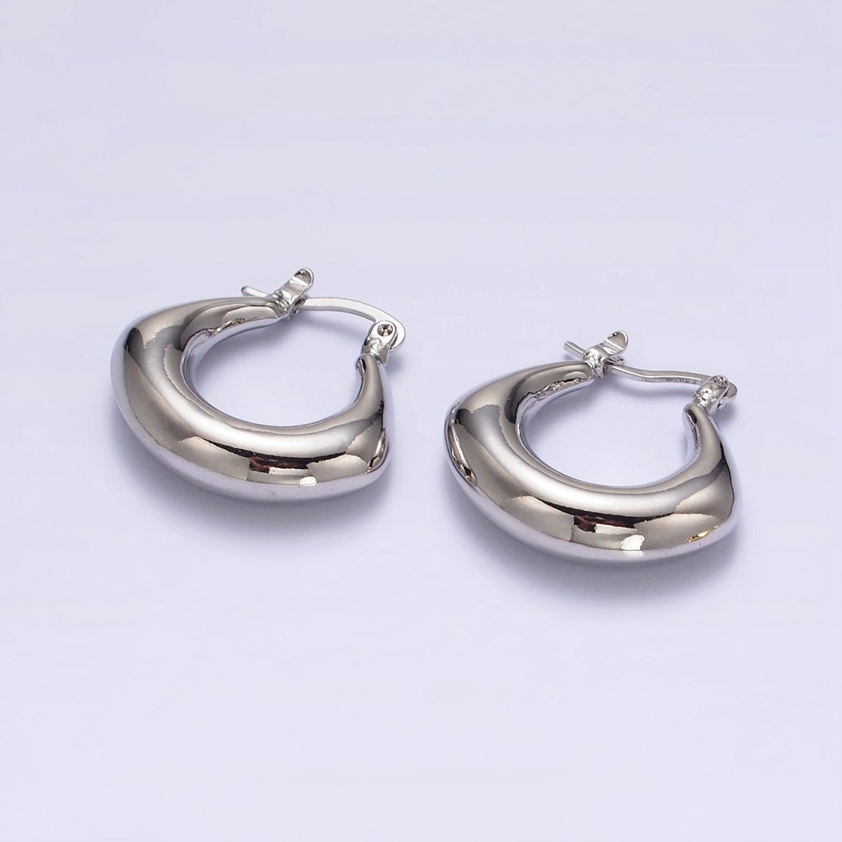 14K Gold Filled Curved Chubby French Lock Latch Hoop Earrings  in Gold &amp; Silver | AE856 AE857