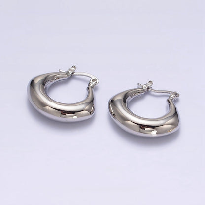 14K Gold Filled Curved Chubby French Lock Latch Hoop Earrings  in Gold &amp; Silver | AE856 AE857