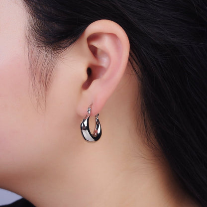 14K Gold Filled Curved Chubby French Lock Latch Hoop Earrings  in Gold &amp; Silver | AE856 AE857