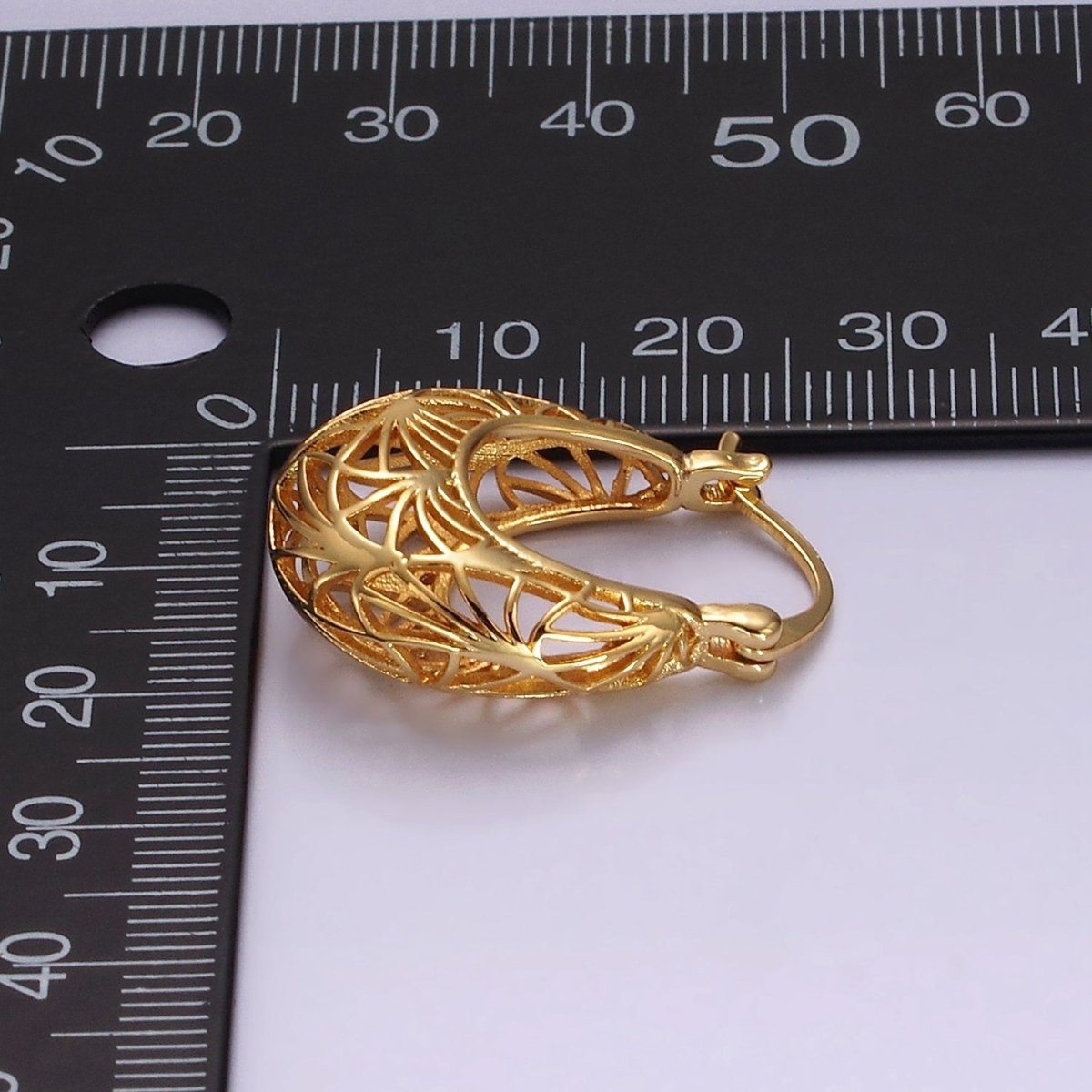 14K Gold Filled Curved Sunburst Filigree Open Dome French Lock Latch Hoop Earrings | AE219 AE212