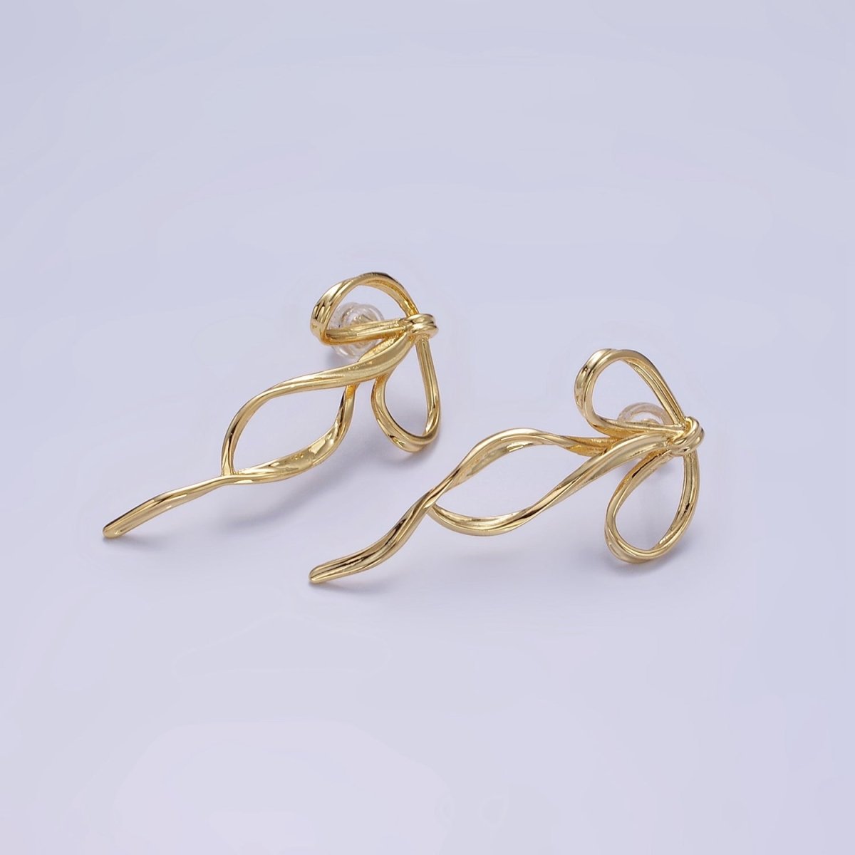 14K Gold Filled Curved Tied Ribbon Bow Stud Earrings in Gold &amp; Silver | Q170 Q171